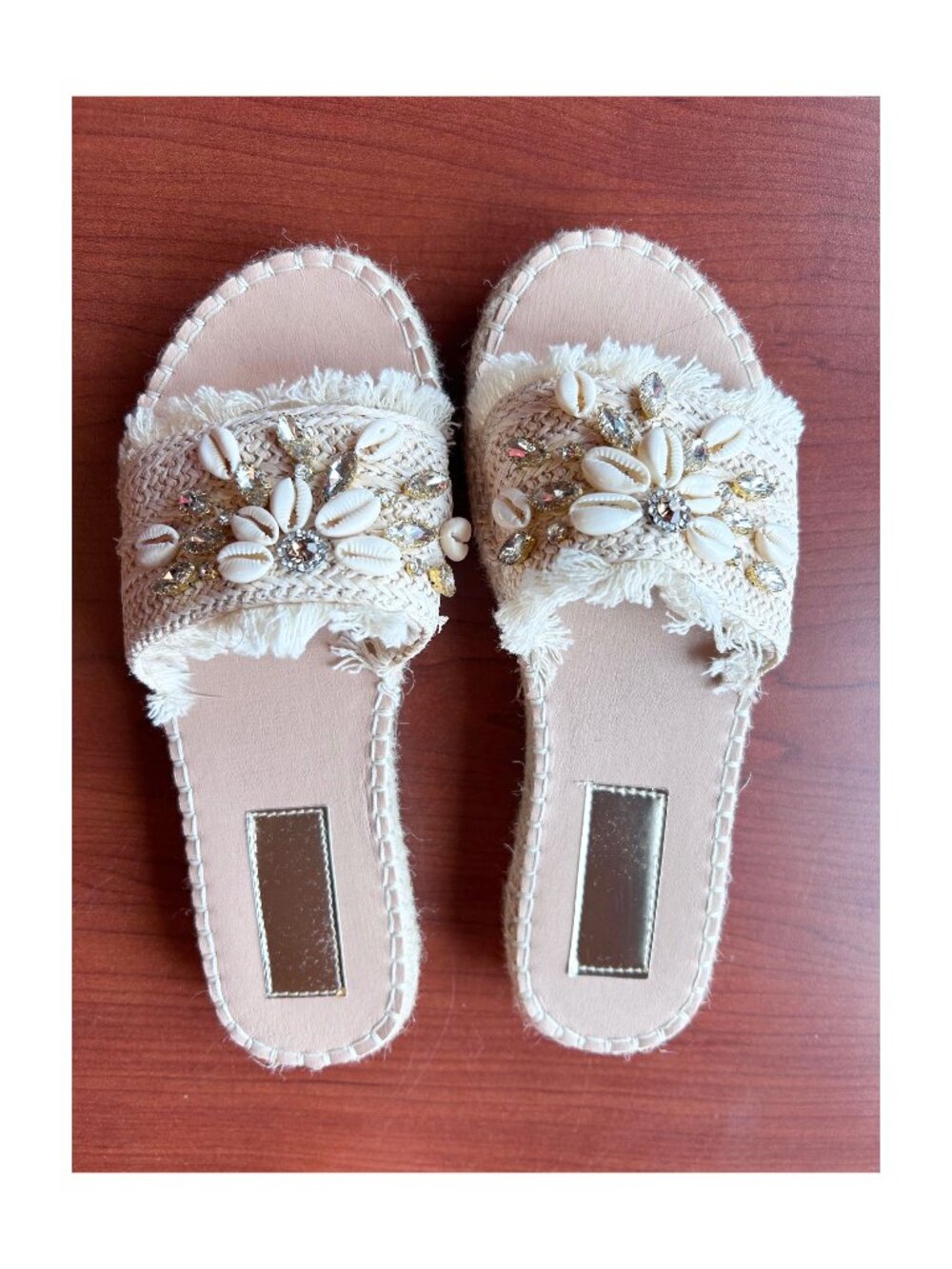 Espadrille embellished slide with shells
